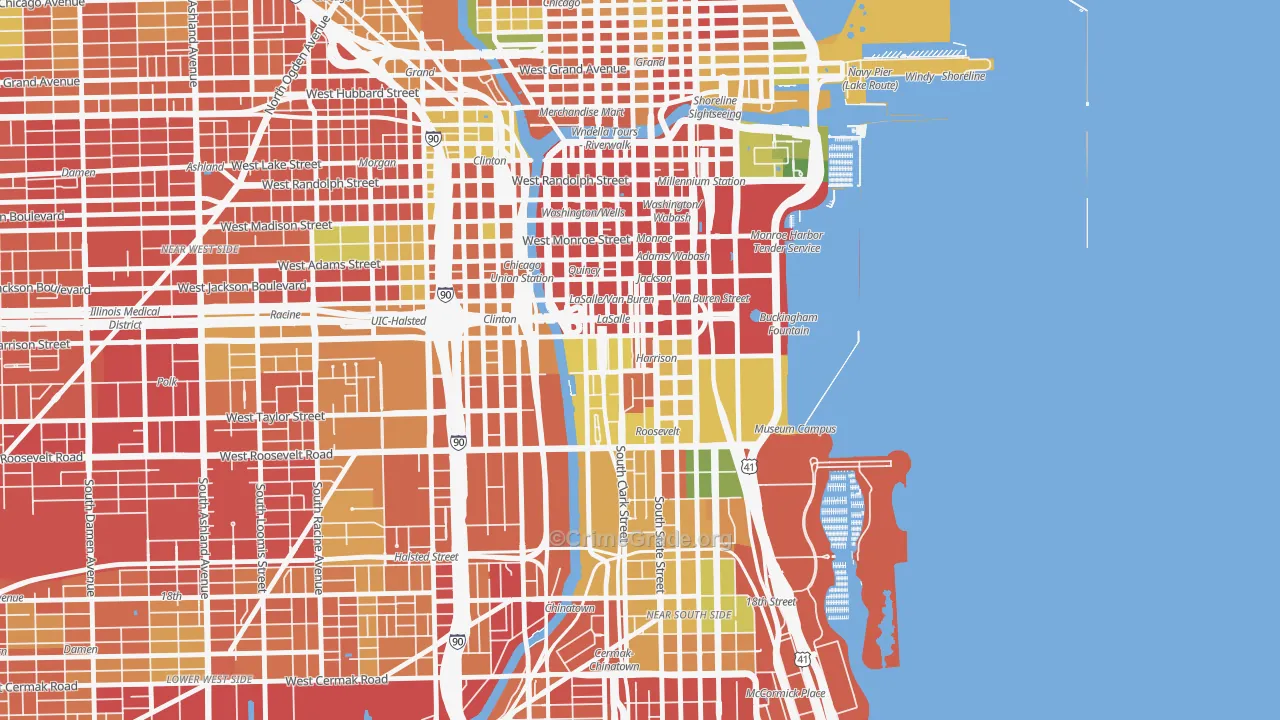Printers Row, Chicago, IL Map of Robbery Rates