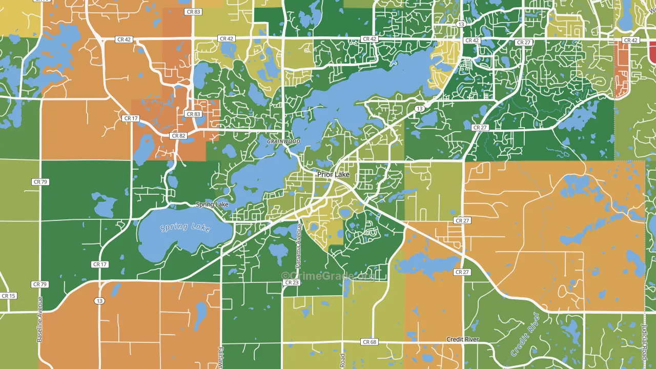 Prior Lake, MN Map of Robbery Rates