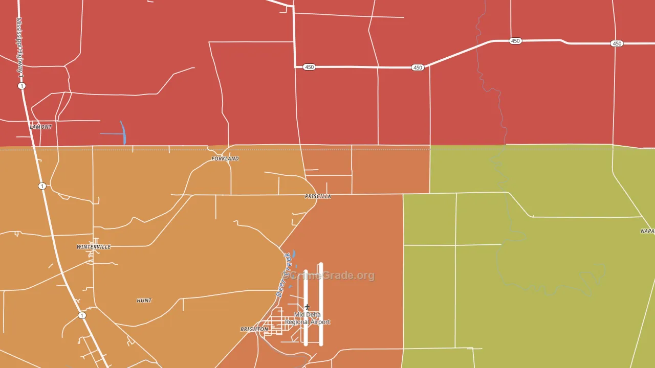 Priscilla, MS Map of Robbery Rates