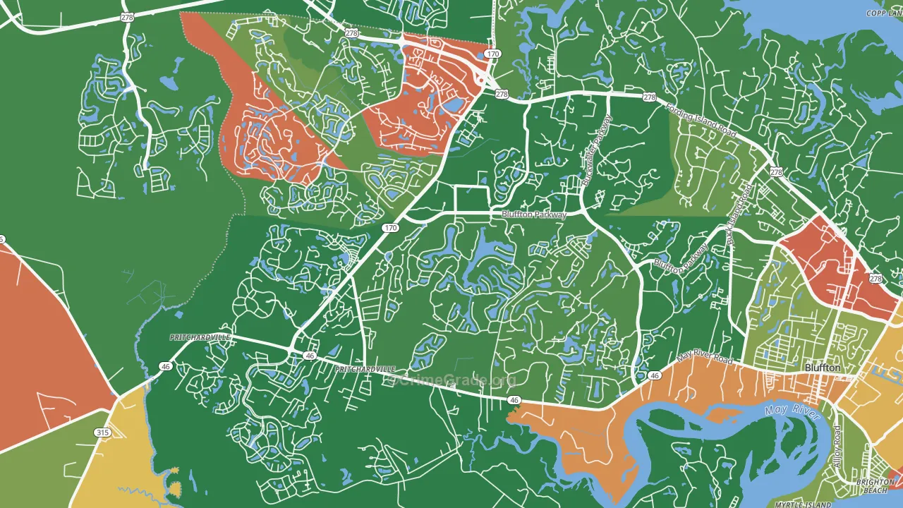 Pritchardville, SC Map of Robbery Rates