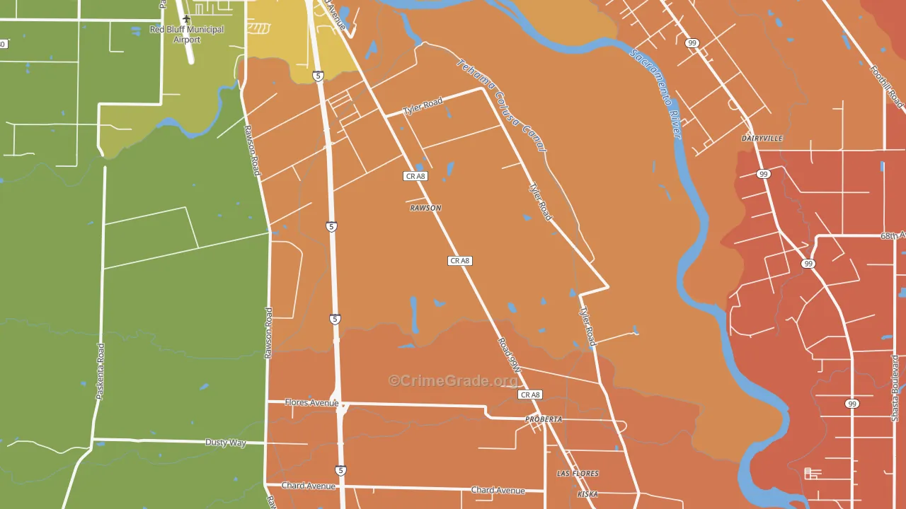 Proberta, CA Map of Robbery Rates
