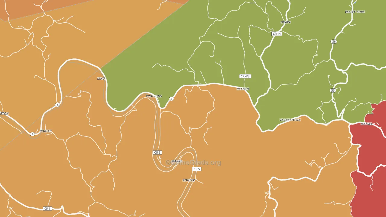 Procious, WV Map of Robbery Rates
