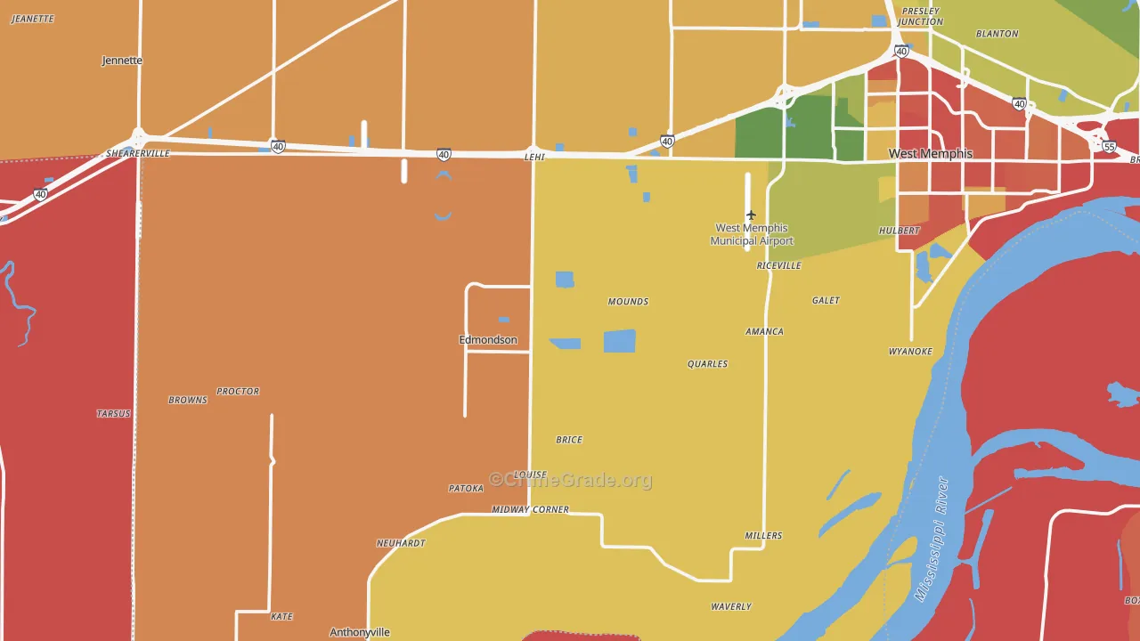 Proctor, AR Map of Robbery Rates