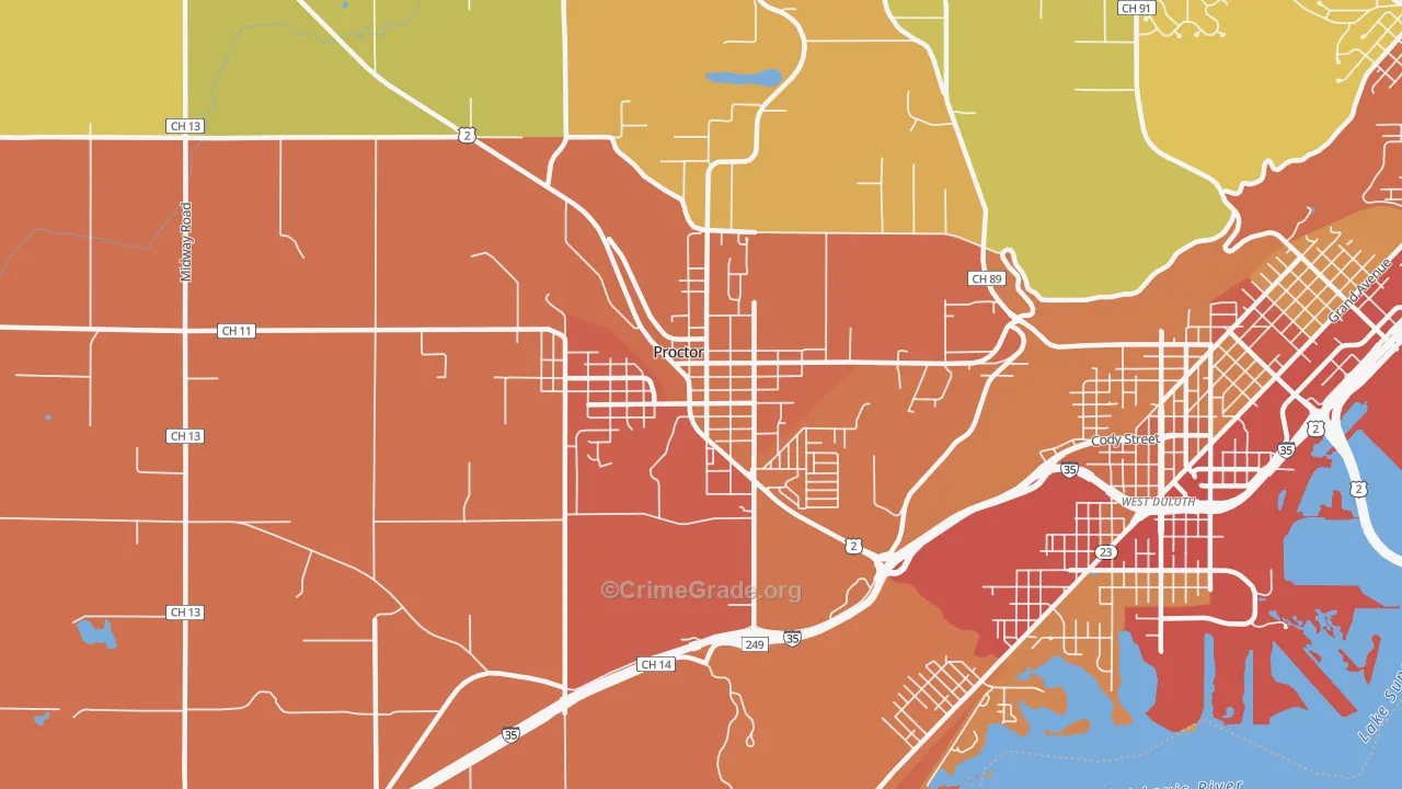 Proctor, MN Map of Robbery Rates
