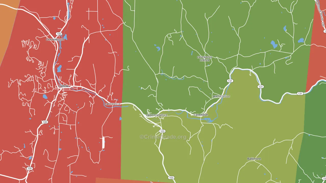 Proctorsville, VT Map of Robbery Rates