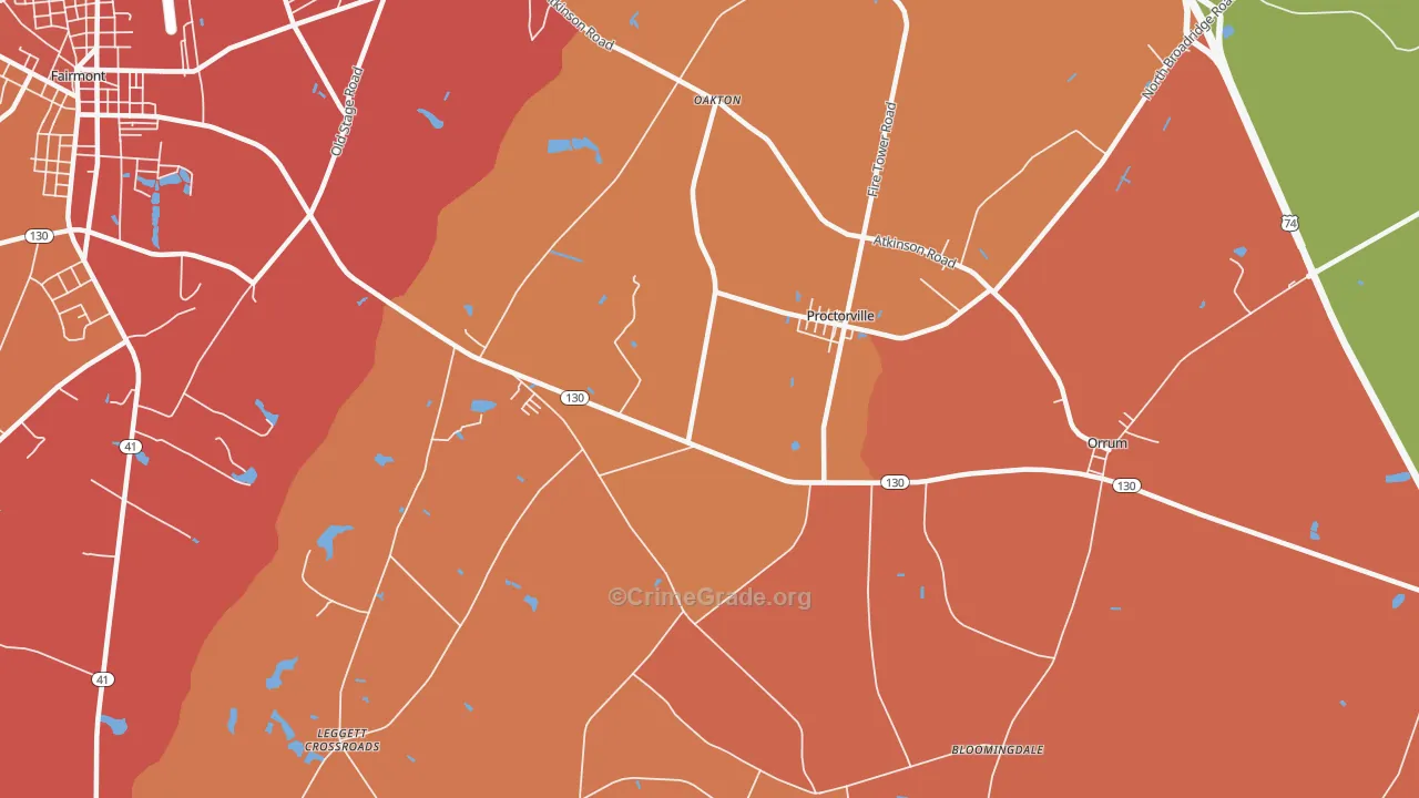 Proctorville, NC Map of Robbery Rates