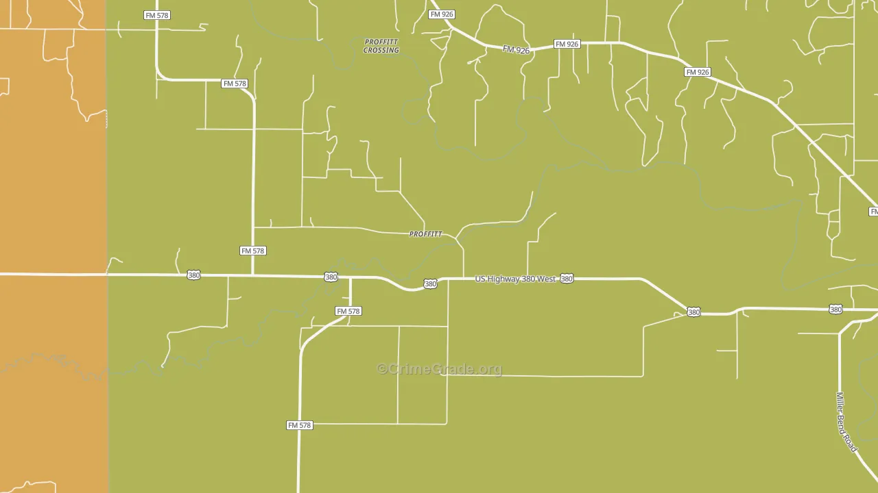 Proffit, TX Map of Robbery Rates