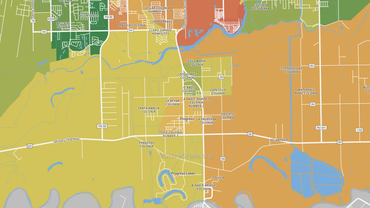 Progreso, TX Map of Robbery Rates