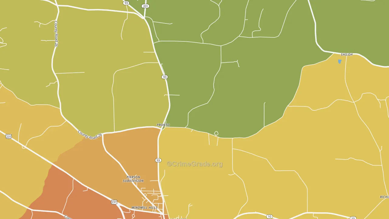 Pronto, AL Map of Robbery Rates