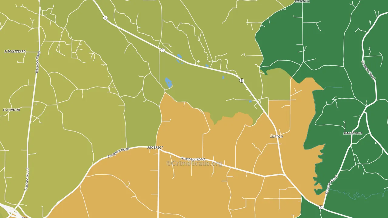 Prospect, AL Map of Robbery Rates