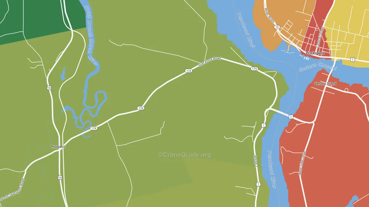 Prospect Ferry, ME Map of Robbery Rates