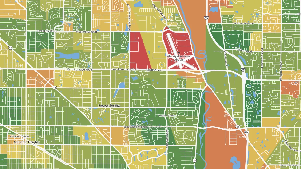 Prospect Heights, IL Map of Robbery Rates