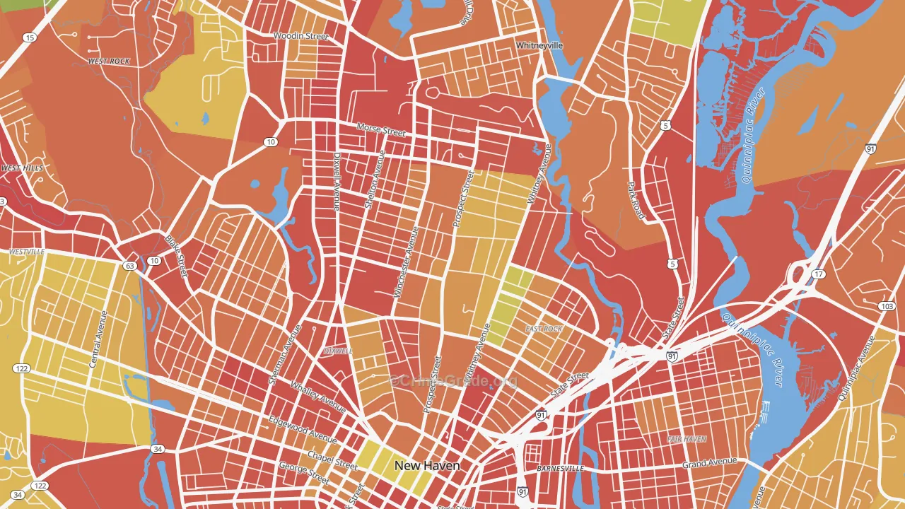 Prospect Hill, New Haven, CT Map of Robbery Rates
