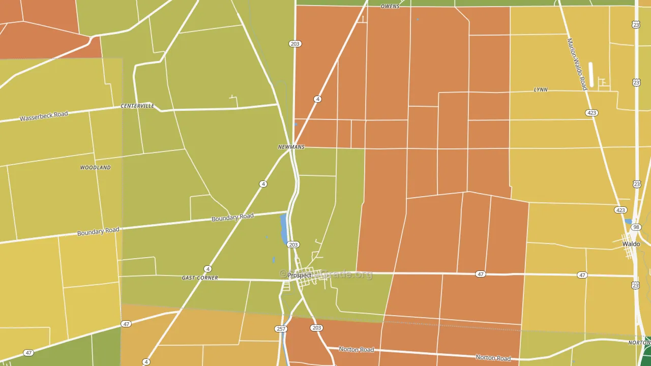 Prospect, OH Map of Robbery Rates