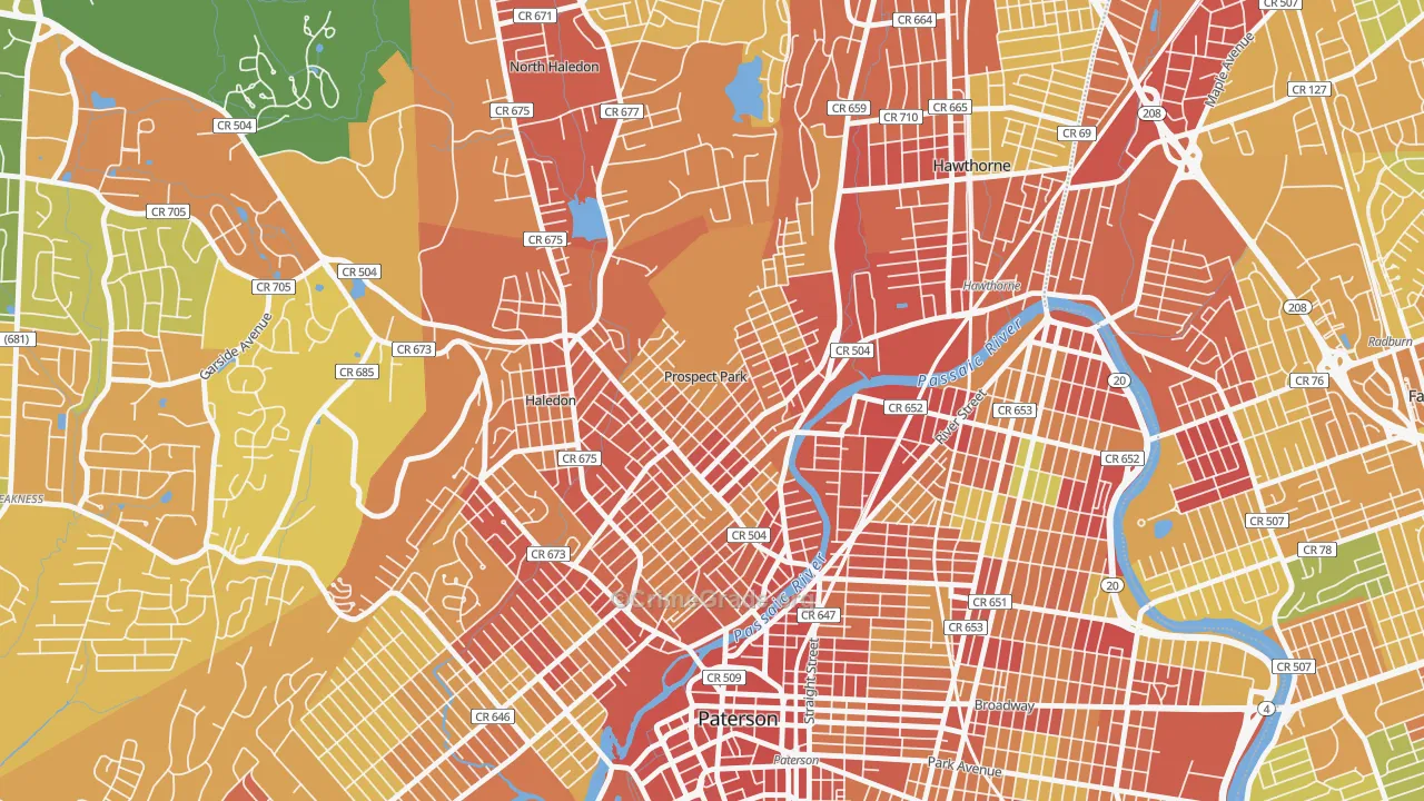 Prospect Park, NJ Map of Robbery Rates