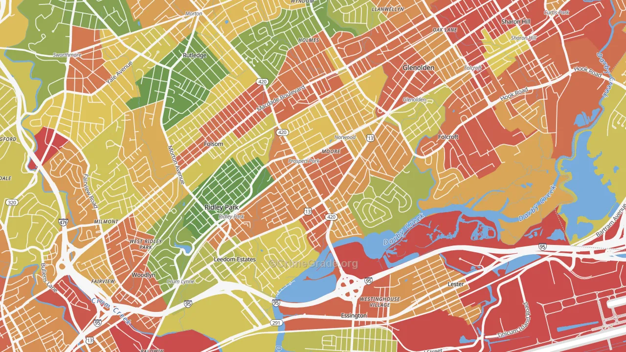 Prospect Park, PA Map of Robbery Rates