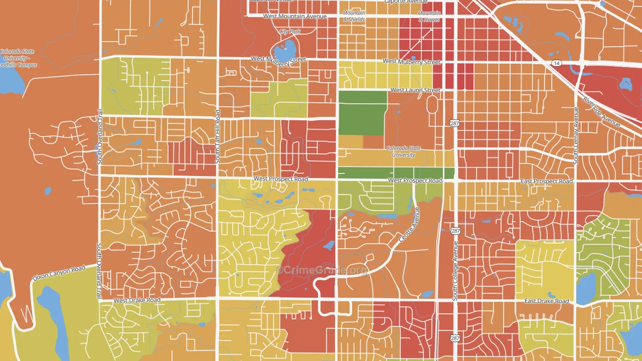 Prospect-Shields, Fort Collins, CO Map of Robbery Rates