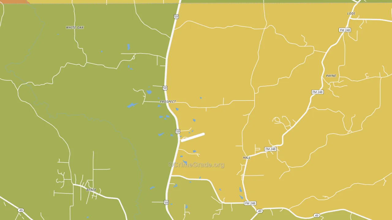 Prospect, TX Map of Robbery Rates