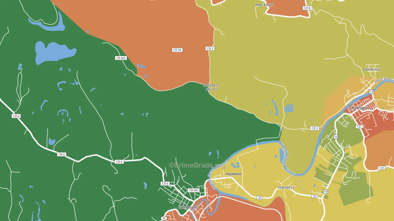 Prospect Valley, WV Map of Robbery Rates