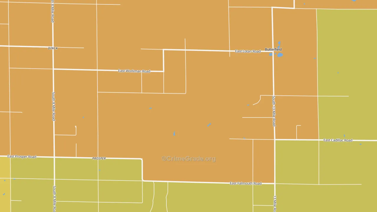 Prosper, MI Map of Robbery Rates