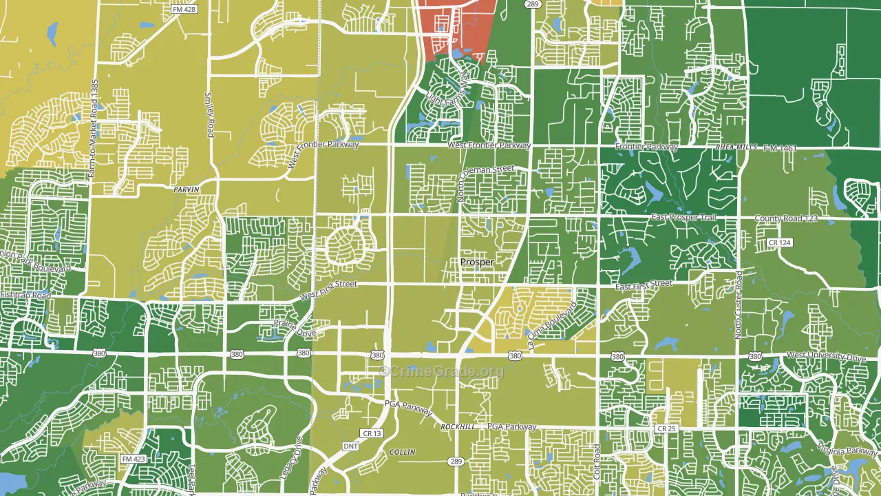 Prosper, TX Map of Robbery Rates