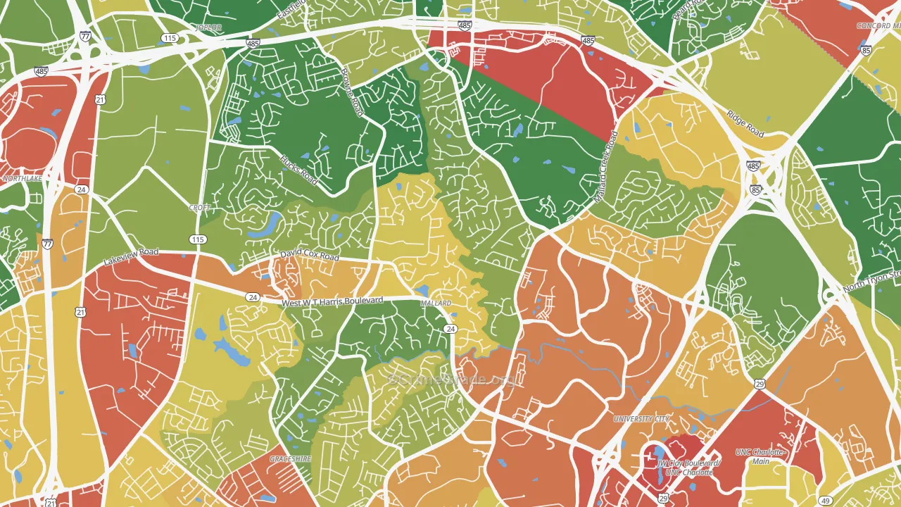 Prosperity Church Road, Charlotte, NC Map of Robbery Rates