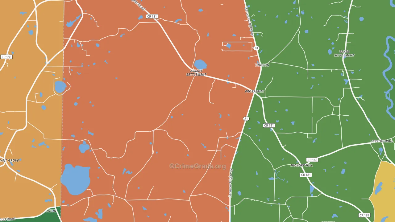 Prosperity, FL Map of Robbery Rates