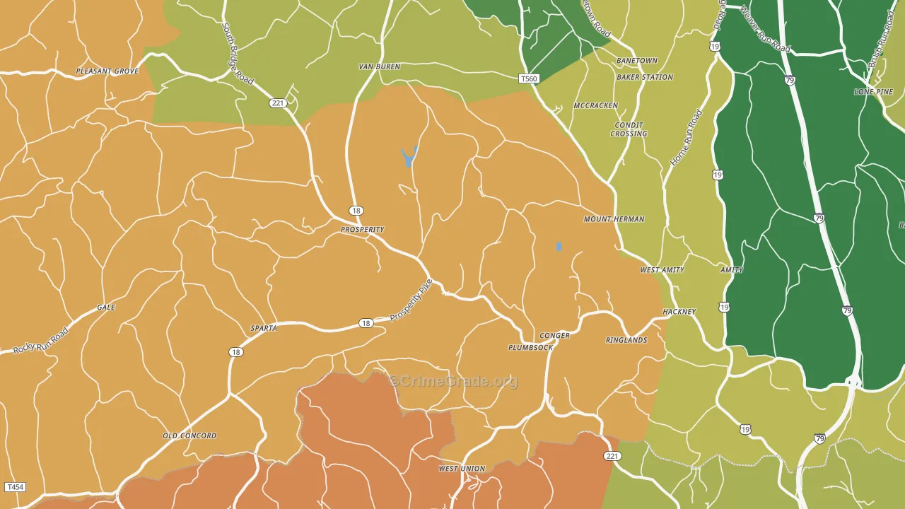 Prosperity, PA Map of Robbery Rates