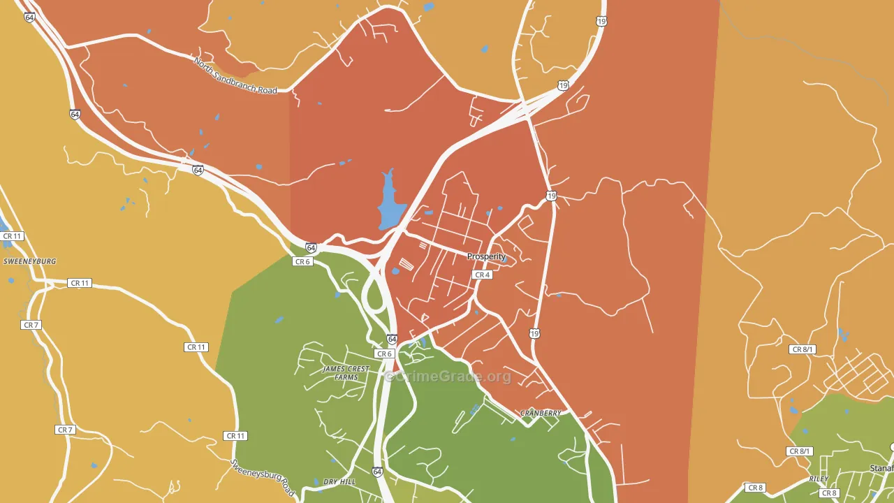 Prosperity, WV Map of Robbery Rates