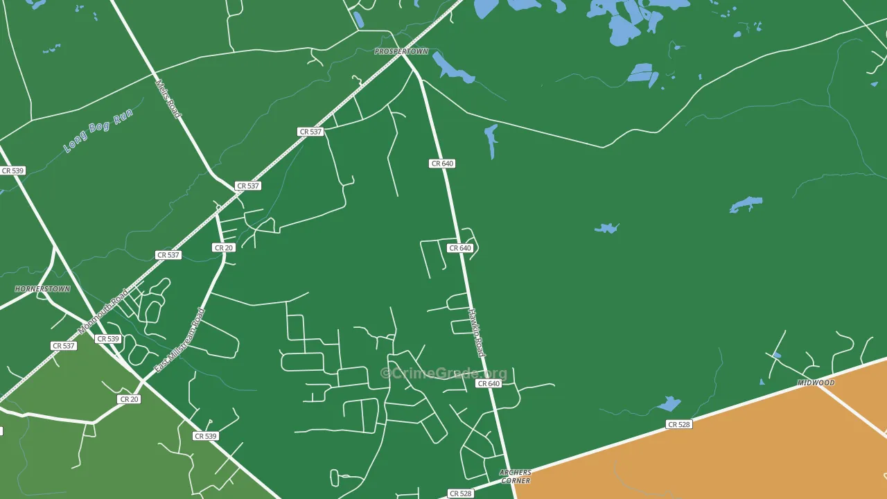 Prospertown, NJ Map of Robbery Rates