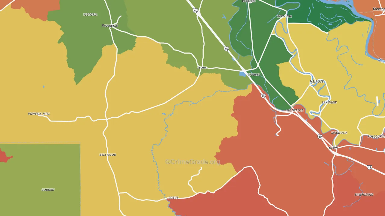 Provencal, LA Map of Robbery Rates