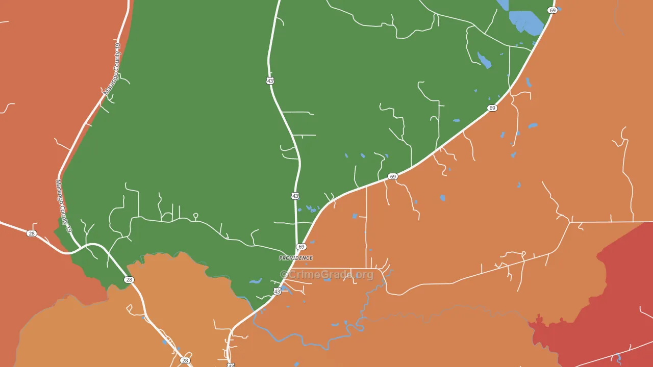 Providence, AL Map of Robbery Rates