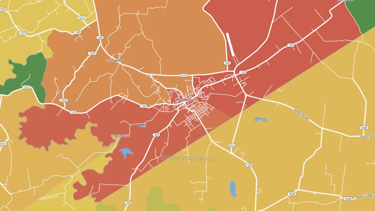 Providence, KY Map of Robbery Rates