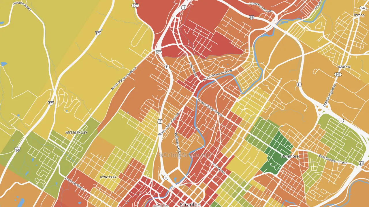 Providence, Scranton, PA Map of Robbery Rates