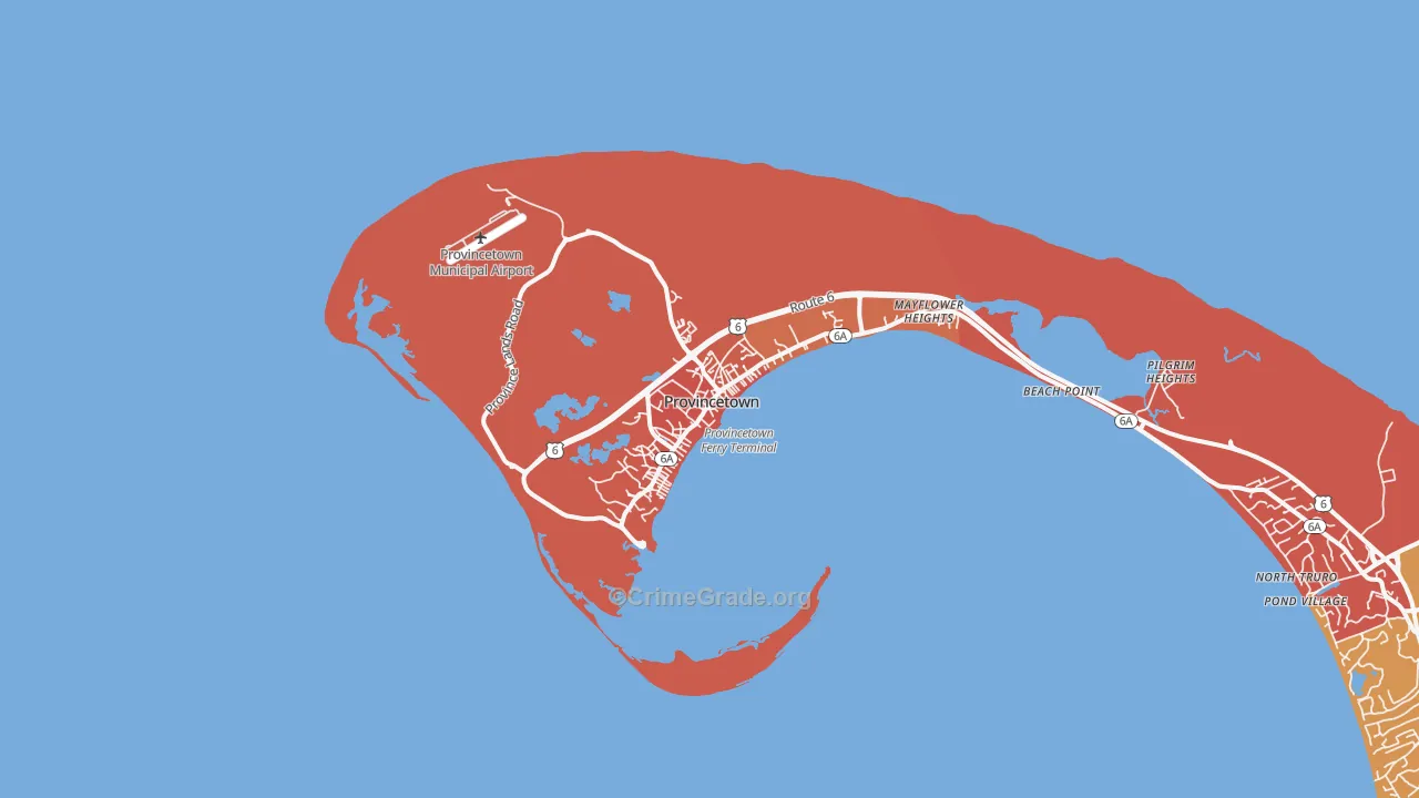 Provincetown, MA Map of Robbery Rates