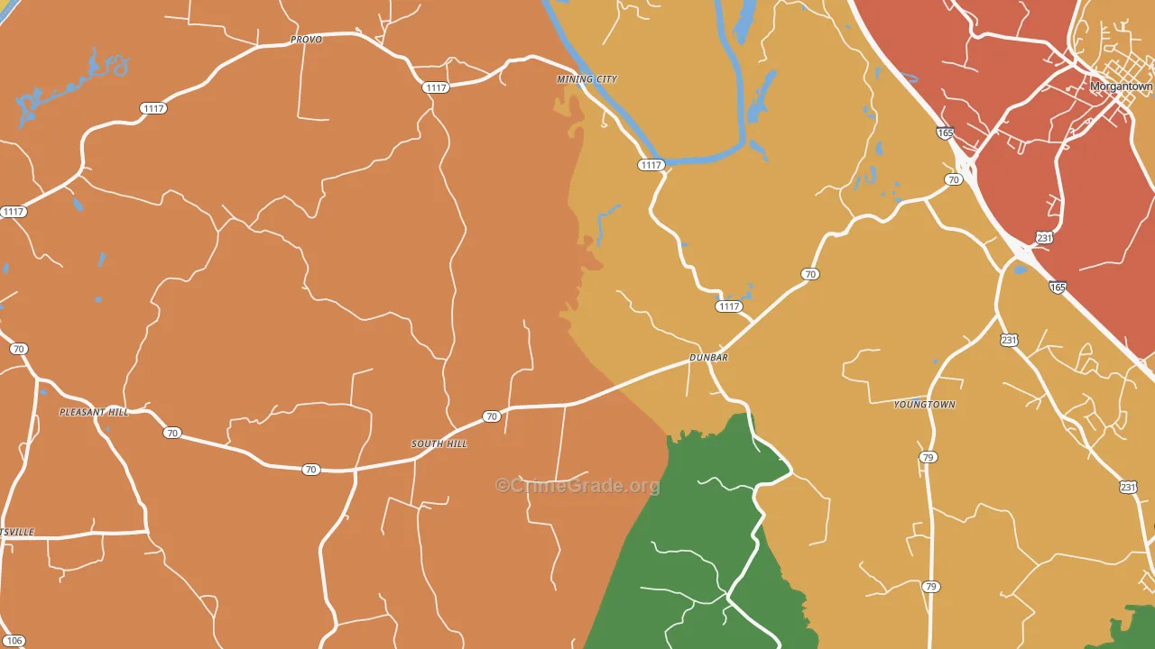 Provo, KY Map of Robbery Rates