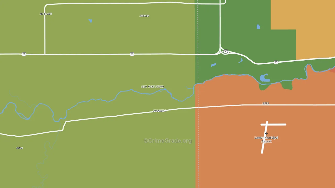 Prowers, CO Map of Robbery Rates