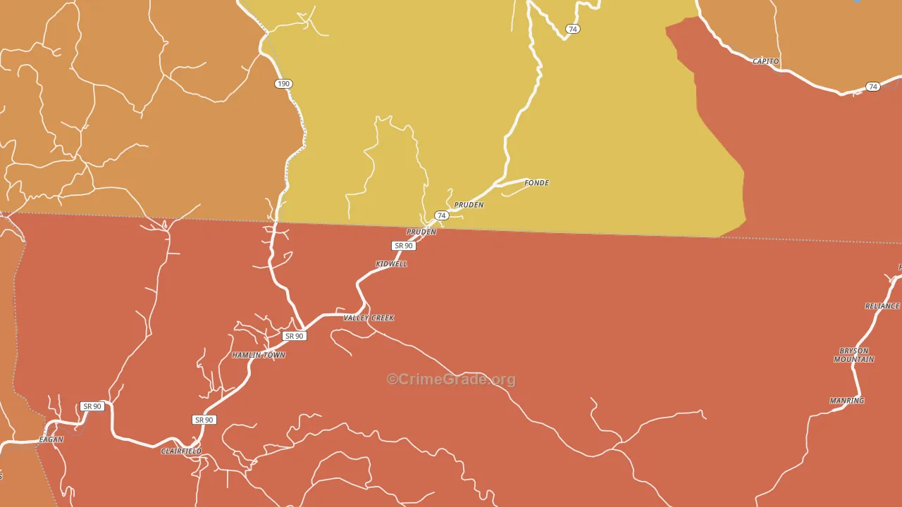 Pruden, TN Map of Robbery Rates