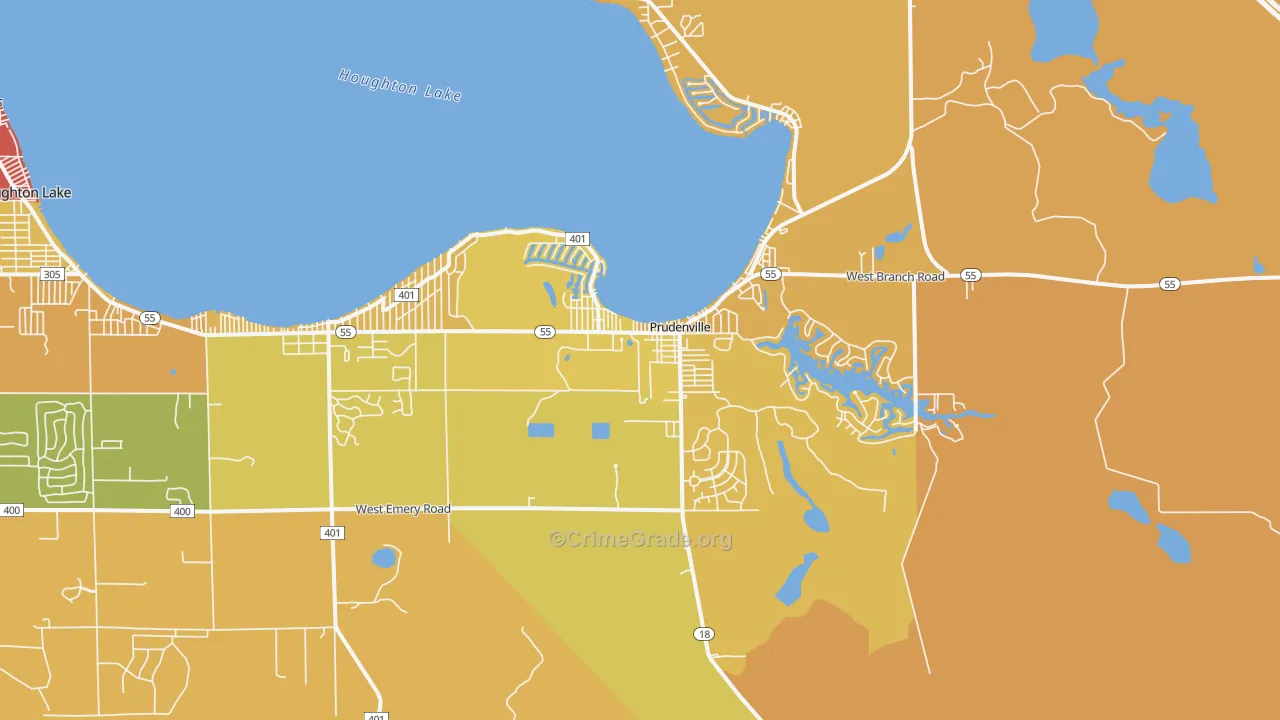 Prudenville, MI Map of Robbery Rates