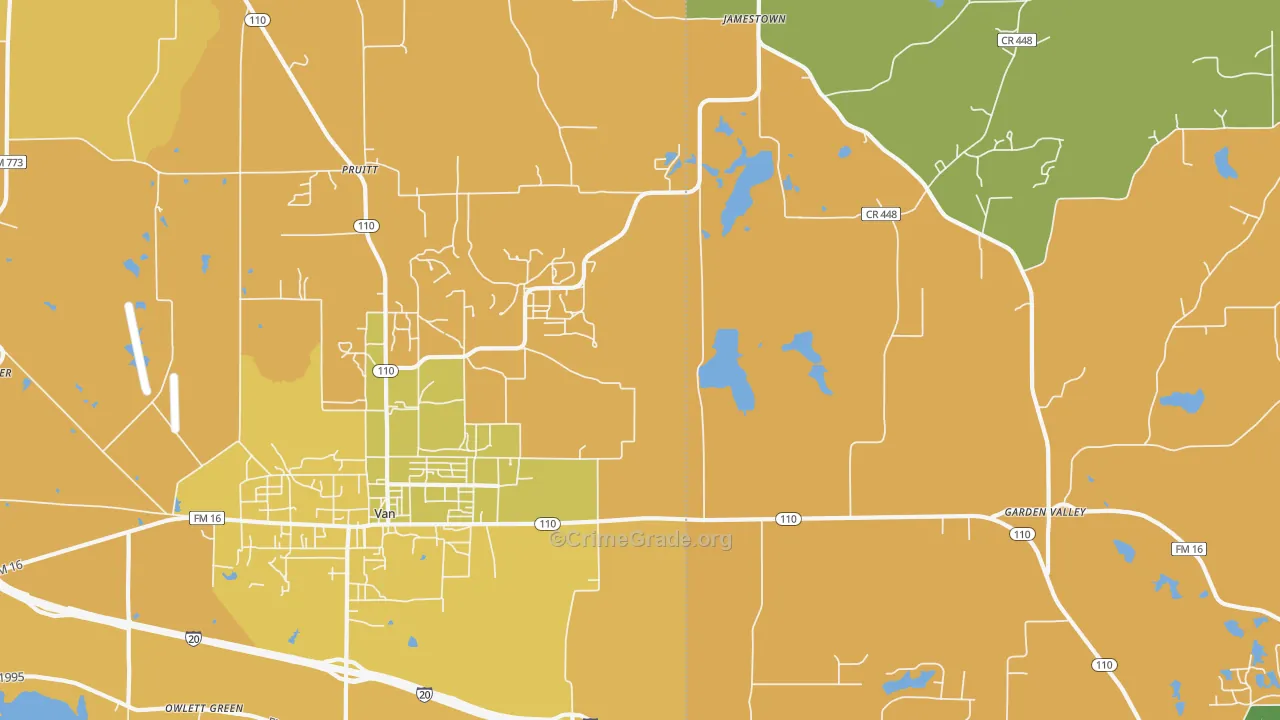 Pruitt, TX Map of Robbery Rates