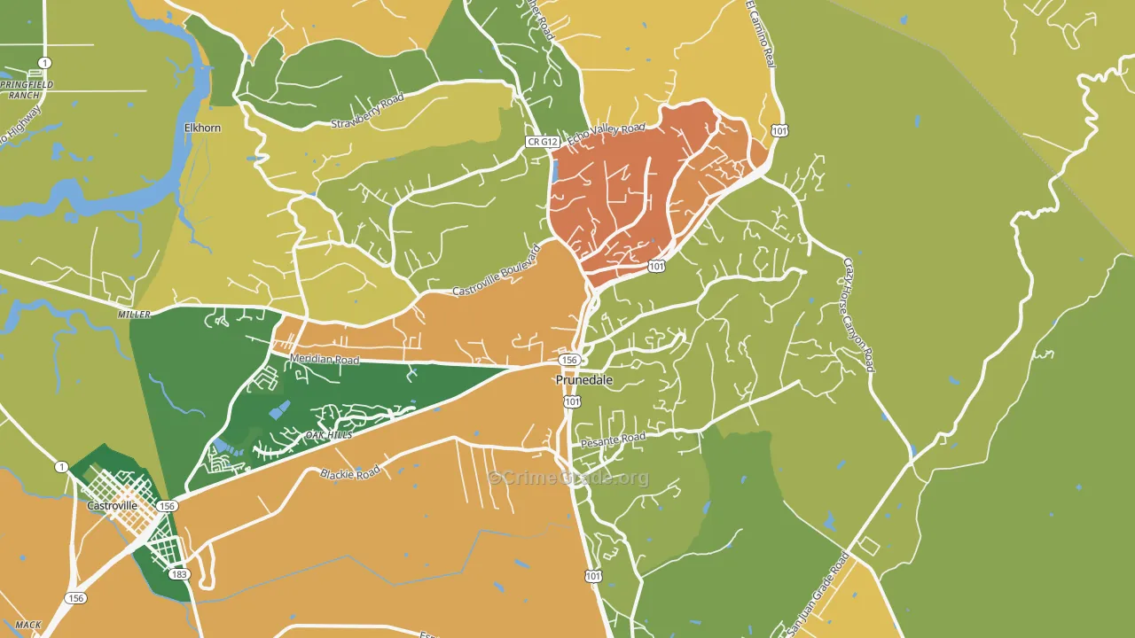 Prunedale, CA Map of Robbery Rates