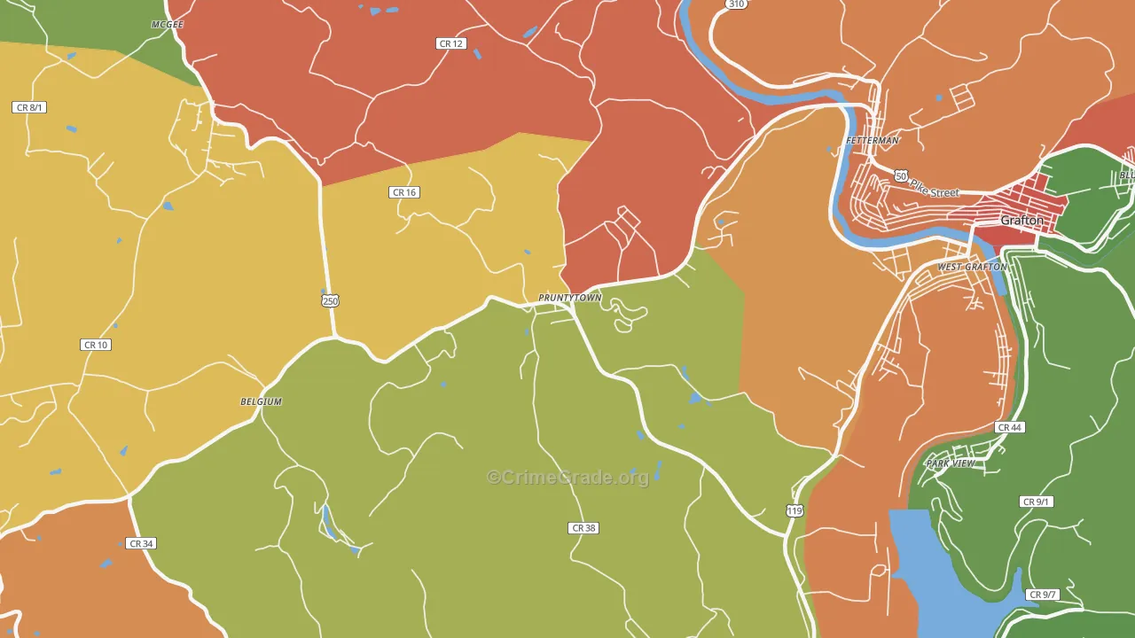 Pruntytown, WV Map of Robbery Rates