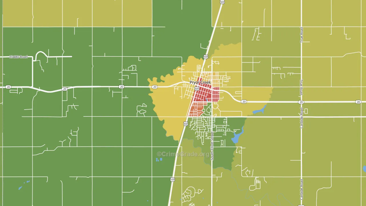 Pryor Creek, OK Map of Robbery Rates