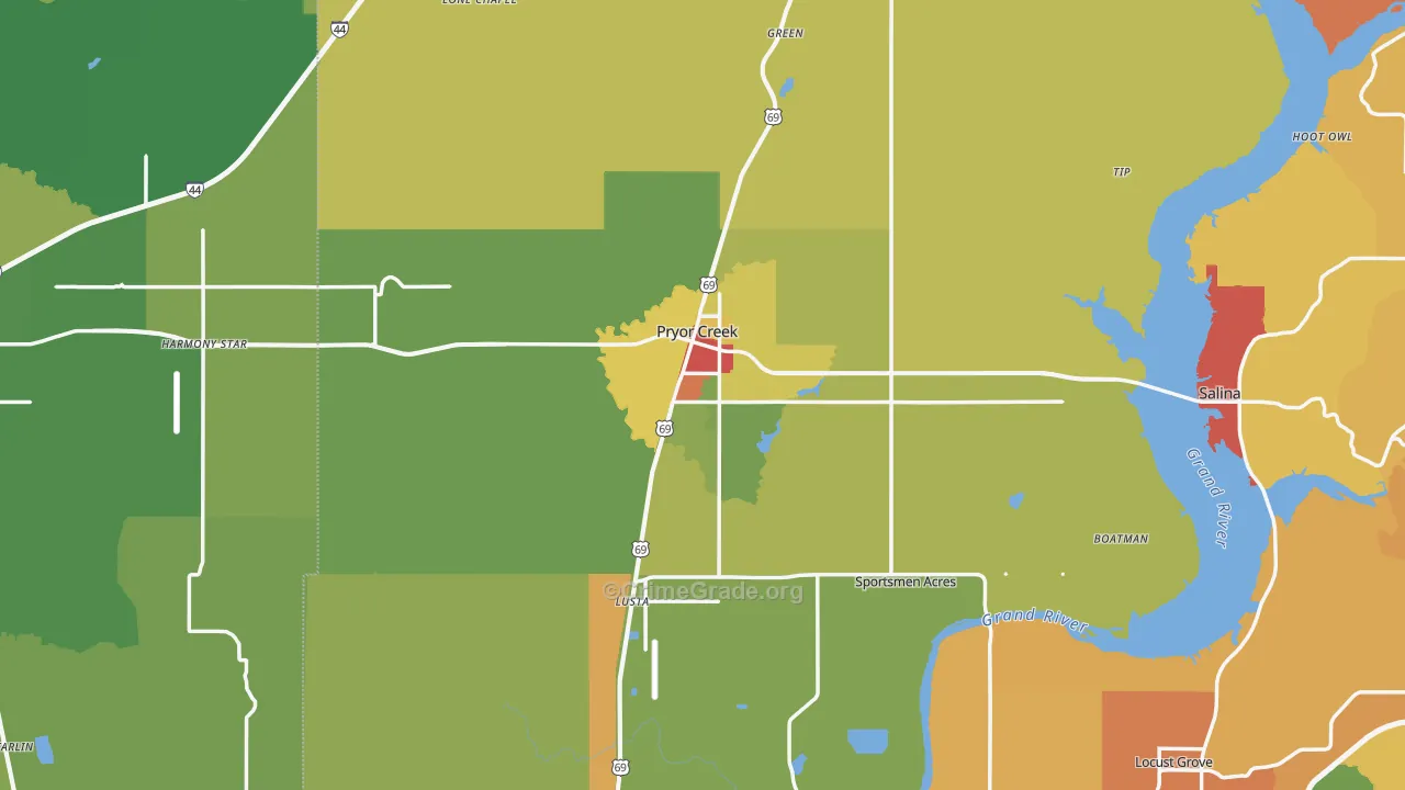 Pryor, OK Map of Robbery Rates