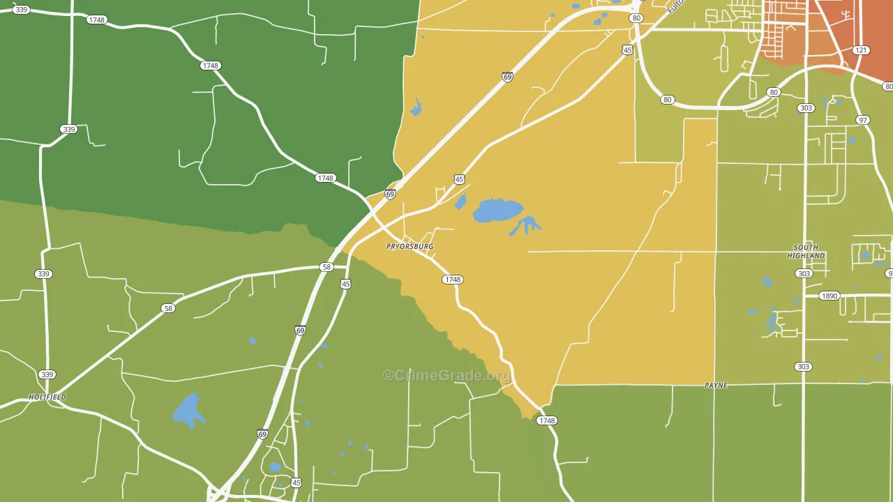 Pryorsburg, KY Map of Robbery Rates