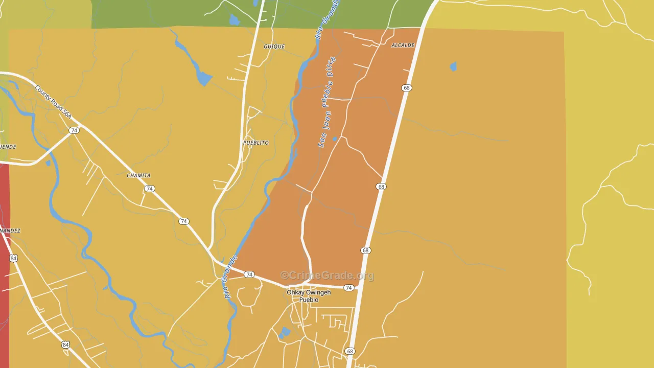 Pueblito, NM Map of Robbery Rates