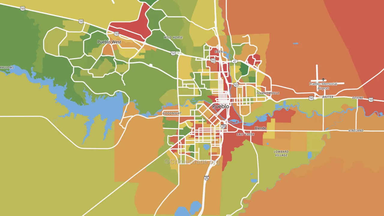 Pueblo County, CO Map of Robbery Rates