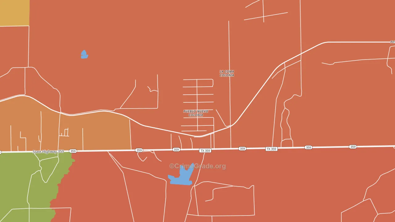 Pueblo Nuevo, TX Map of Robbery Rates