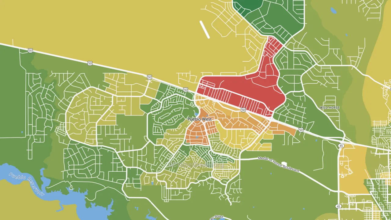 Pueblo West, CO Map of Robbery Rates