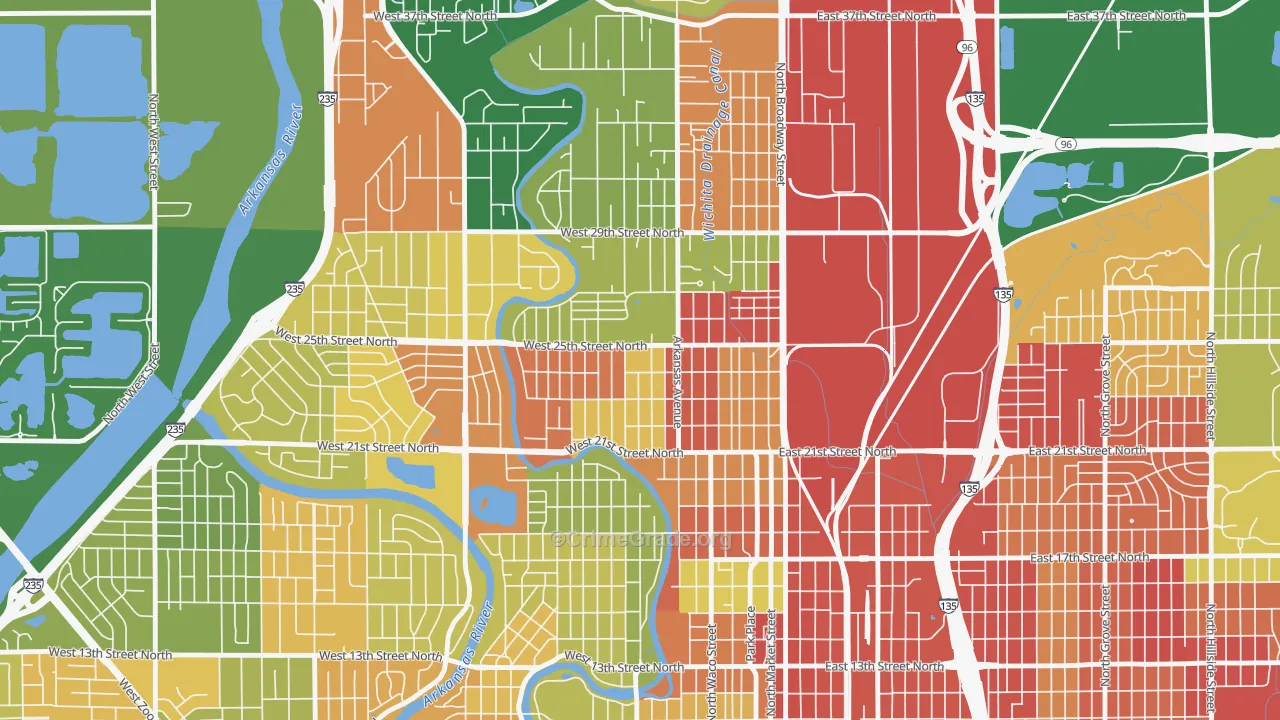 Pueblo, Wichita, KS Map of Robbery Rates